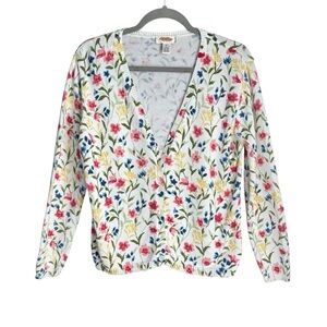 Vintage Talbots Floral Cardigan Sweater S White Cotton Button Front Cottagecore
